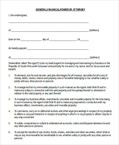 printable financial power of attorney form