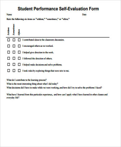 student performance self evaluation form pdf