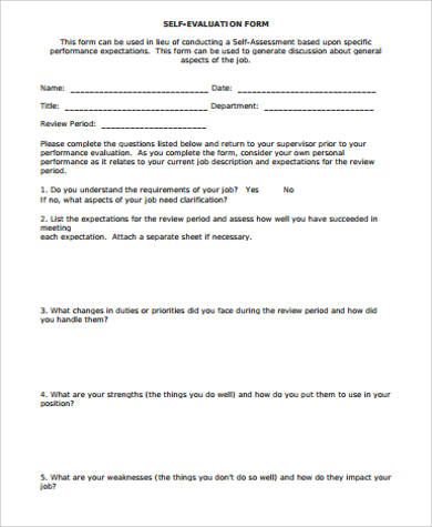 performance review self evaluation form