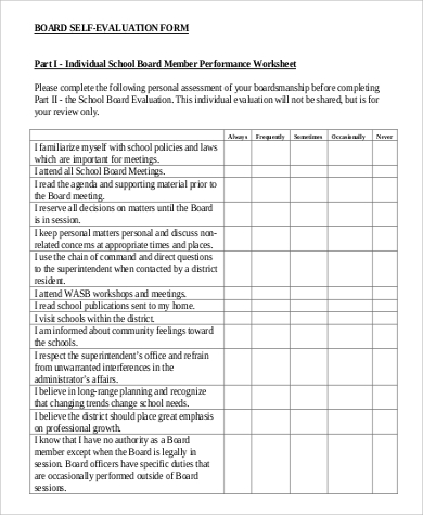 school board self evaluation form in pdf