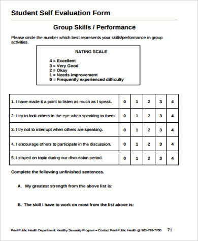 sample student group self evaluation form