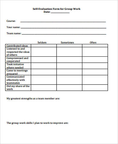 group work self evaluation form pdf