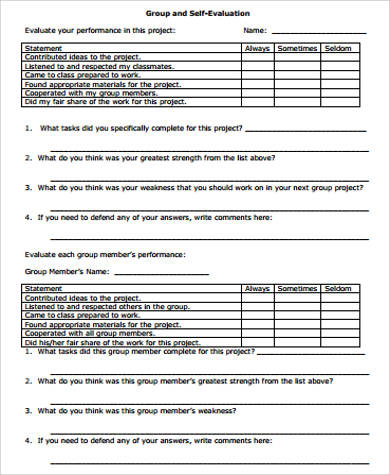 group project self evaluation form
