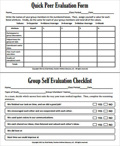 group self evaluation checklist form