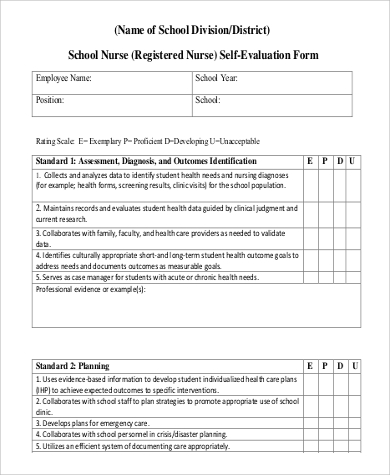 Student Nurse Mentor Feedback For Revalidation Examples   School Registered Nurse Self Evaluation Form 