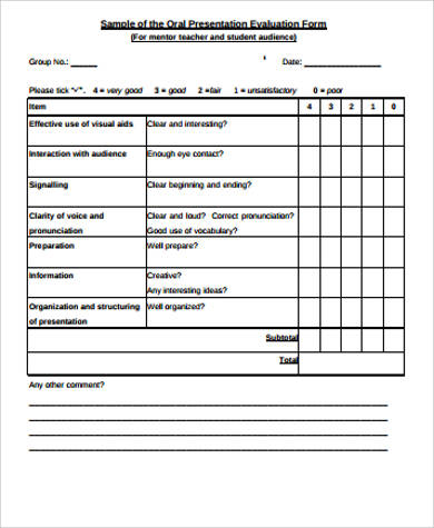 group presentation self evaluation form