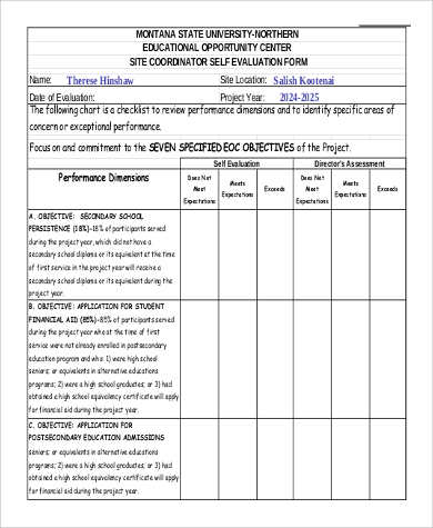 secondary school self evaluation form example