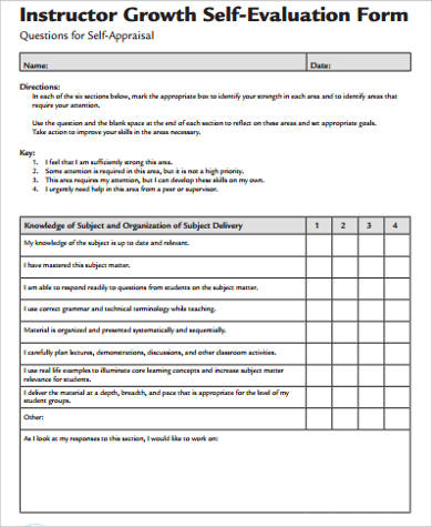 group class self evaluation form example