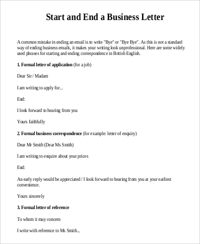 starting ending a formal business letter format