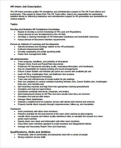 Free Intern Job Description Samples In Ms Word Pdf