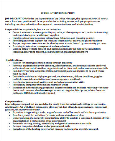 general office intern job description sample