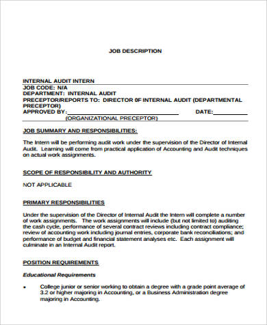 general audit intern job description 