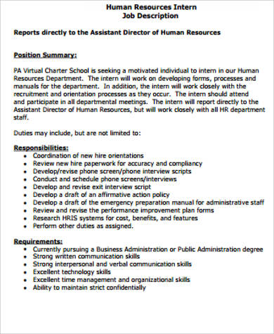 sample hr assistant intern job description
