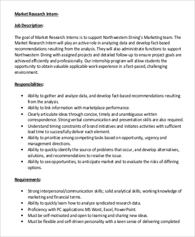 marketing research intern job description