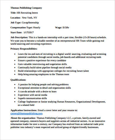 hr recruiting intern job description