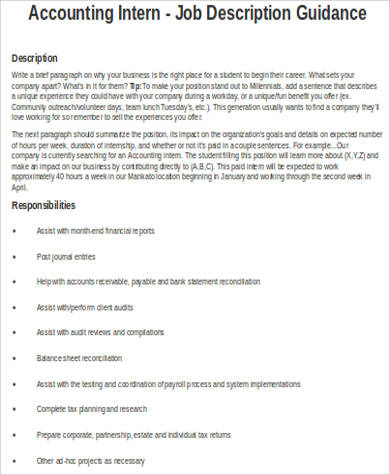 tax accounting intern job description sample