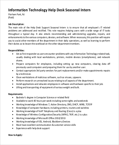 it help desk intern job description