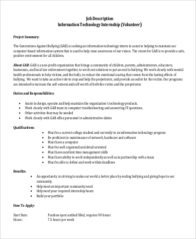 volunteer it intern job description in pdf