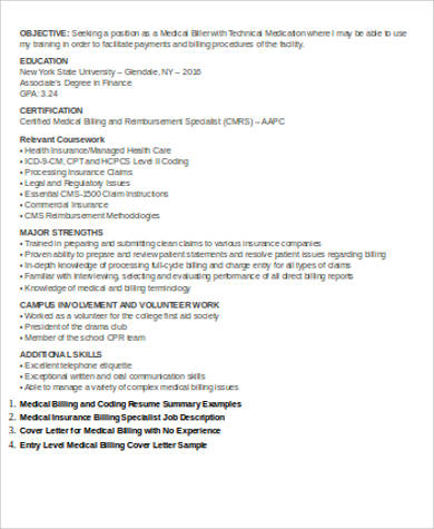 entry level medical billing resume