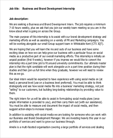 business and brand development internship job description