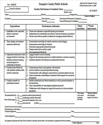 teacher performance evaluation form