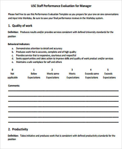 performance evaluation form for manager