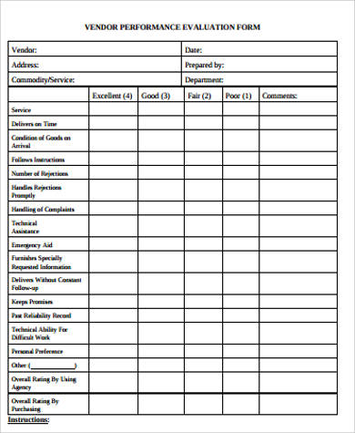 vendor performance evaluation form