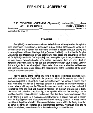 prenuptial agreement sample form1