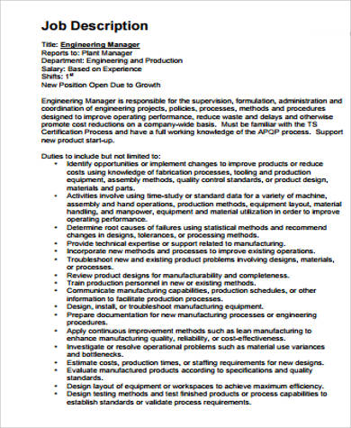 quality engineer manager job description