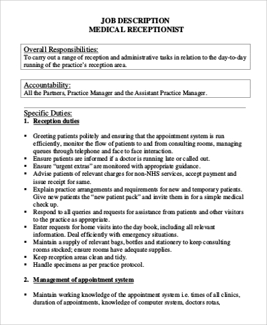 9+ Medical Receptionist Job Description Samples | Sample ...