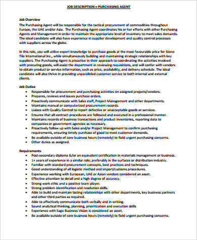 purchasing agent job description example