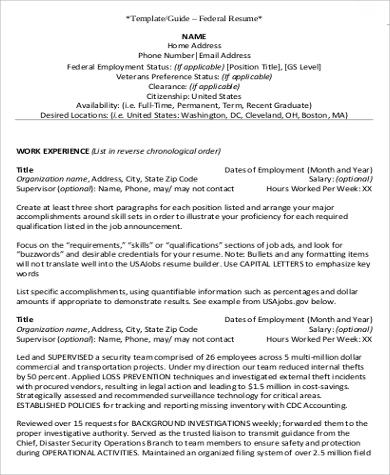 Free 7 Federal Resume Samples In Ms Word Pdf