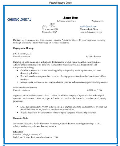 FREE 7  Federal Resume Samples in MS Word PDF