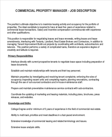 commercial property manager job description