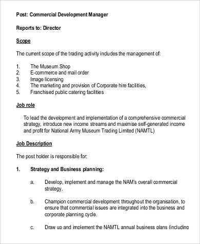 commercial development manager job description in pdf