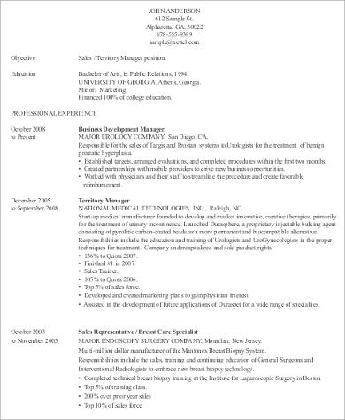 experience marketing medical resume sales