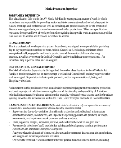 media production supervisor job description format