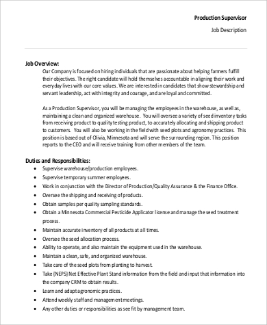 Example pda job description for production worker food plant
