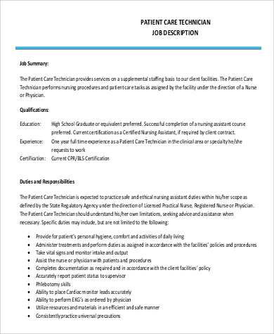 certified patient care technician job description in pdf