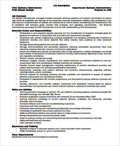 system security administrator job description