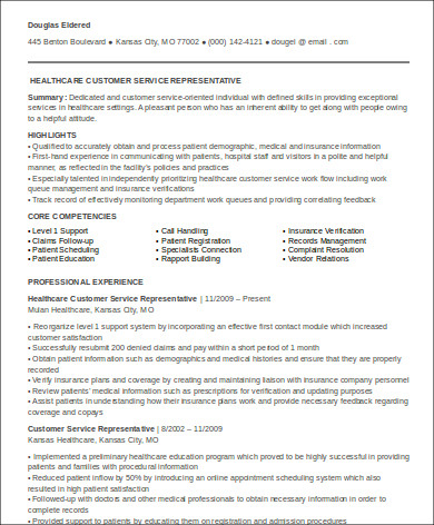 Sample Medical Customer Service Resume - 6+ Examples in ...