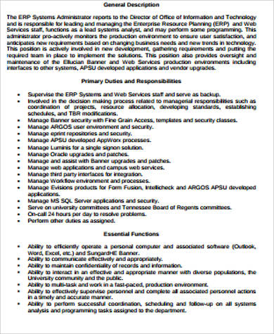 erp system administrator job description 