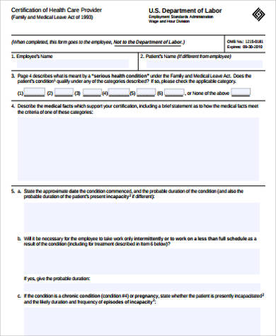 family medical leave act certification form