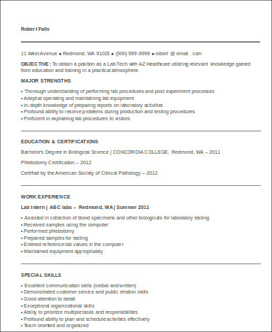 medical technologist resume examples