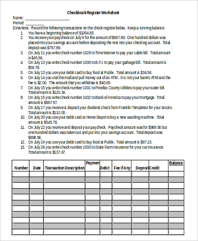 checkbook registers in excel