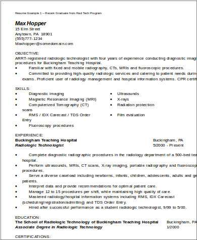 Graduate Medical Technologist Resume