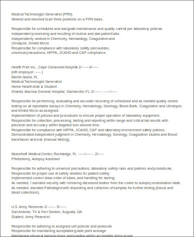 medical technologist generalist resume