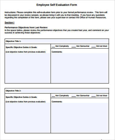 sample employee self evaluation form