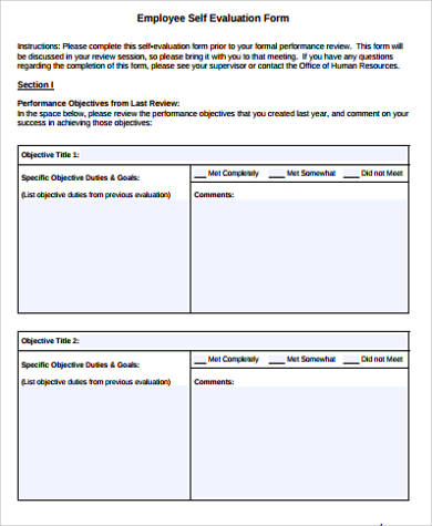 Free 10 Sample Self Evaluation Forms In Ms Word Pdf