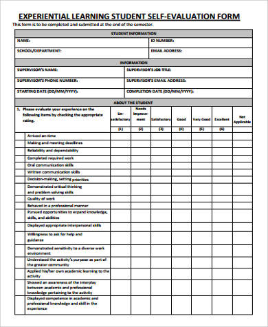 student self evaluation form example